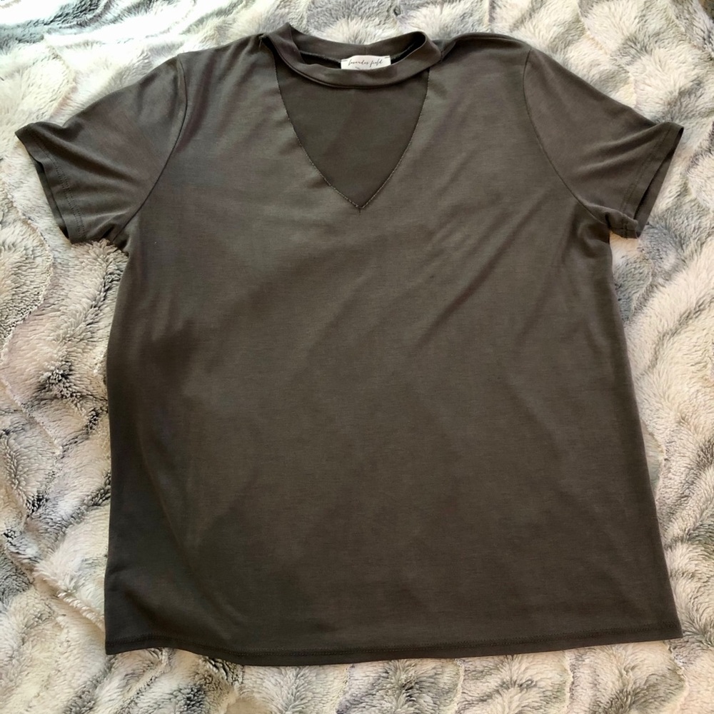 Charcoal V-Cutout Choker Neck Tee